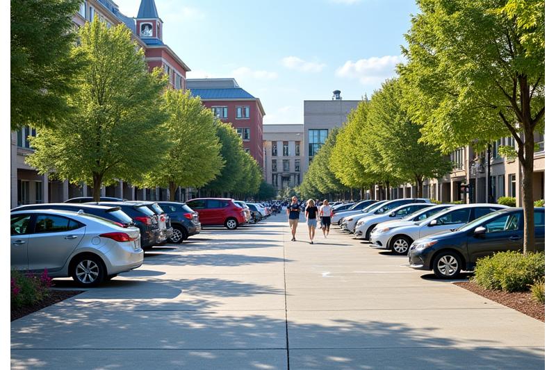 Détail du parking de l'université avec étudiants